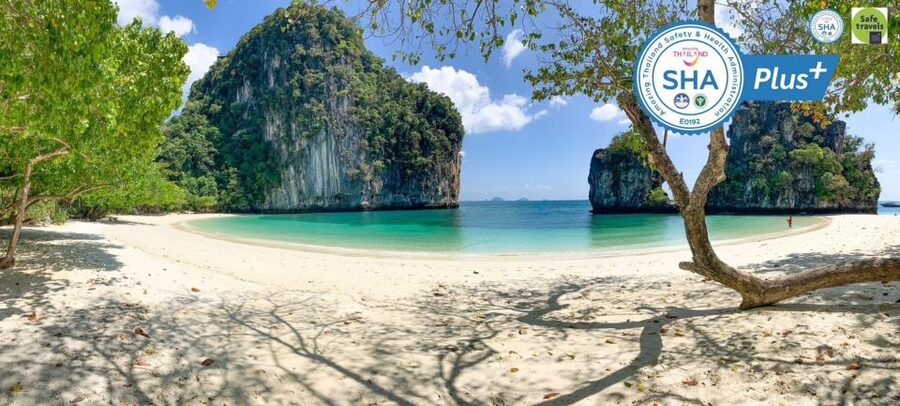 Krabi: Hong Island Day Trip by Speedboat with Thai Lunch - Hong Island beach, pine trees, and lunch