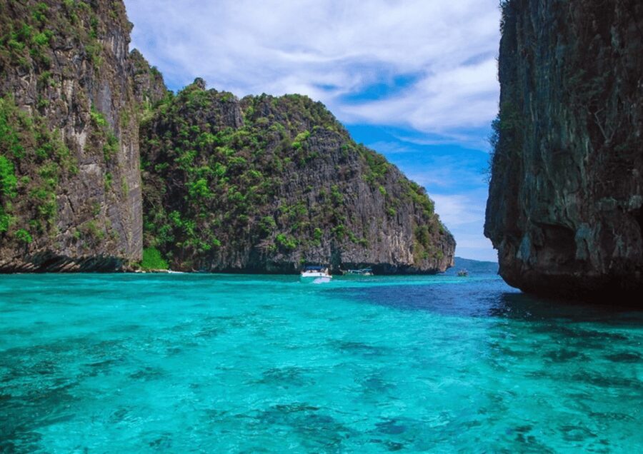 Phuket; Phi Phi, Maya Bay, Bamboo or Khai Island Speedboat - Viking Cave shows the cliffs from the boat