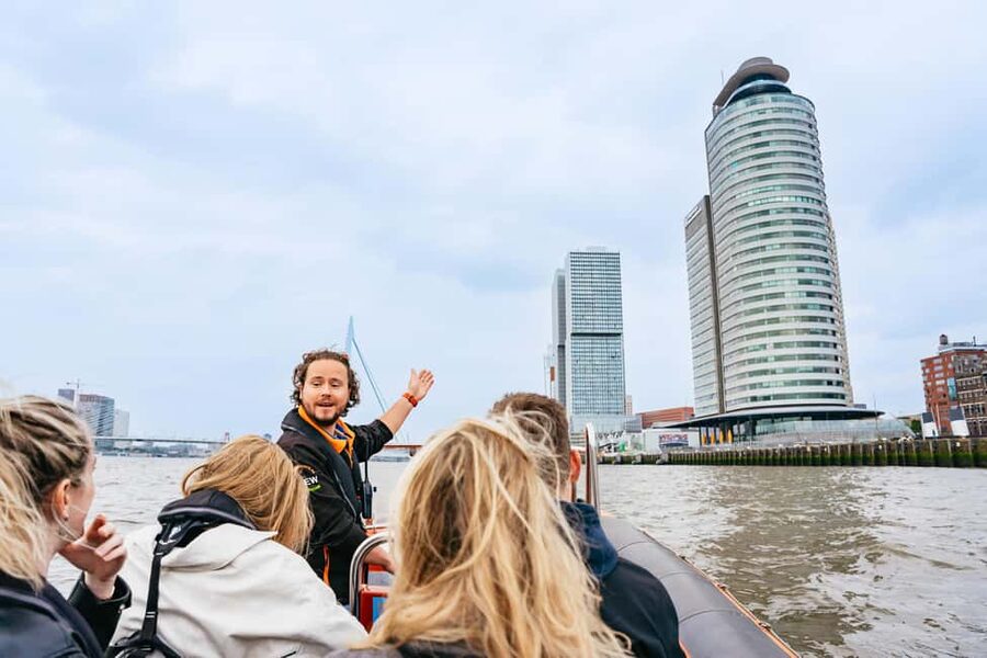 RIB Speedboat Sightseeing Cruise - Leaving central Rotterdam for the Maas