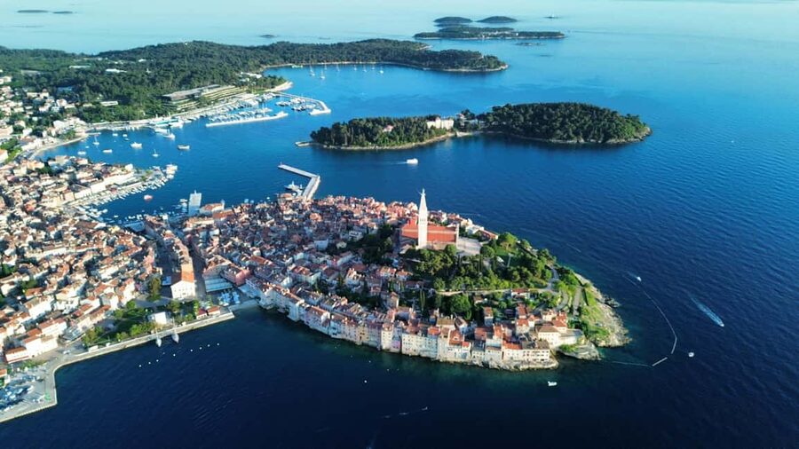 Rovinj: Red Island and Pirate Cave speedboat tour - Rovinj’s old town from the speedboat