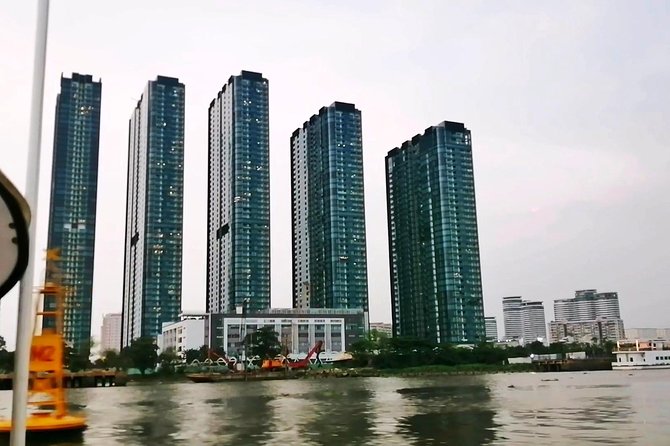 Sunset City-Dragon Floating Temple on River with LUXURY SPEEDBOAT - Saigon New Port and the working river