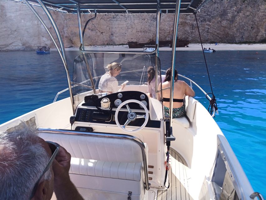 Zante: Shipwreck Beach & Blue Caves Private Speedboat Tour - Swimming in clear water and quieter coves